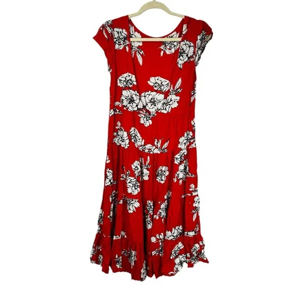 Free People Rita Tiered Midi Dress Red Floral Ruffle Sleeveless Boho Size XS - Picture 7 of 11